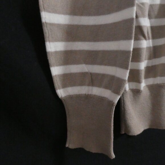 GEORGE | medium | Beige and White Striped V-Neck Lightweight Sweater - Picture 6 of 14